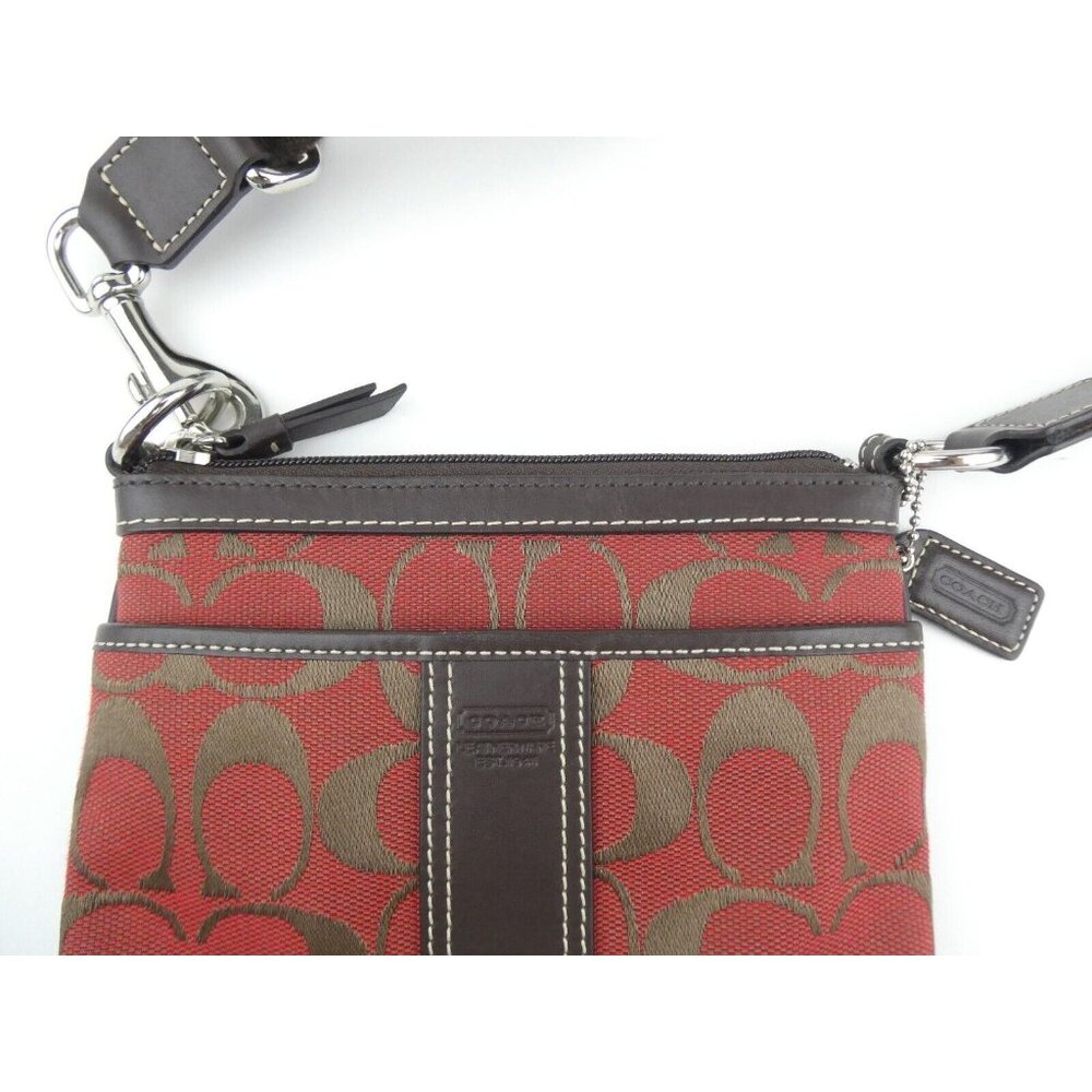 Coach Signature Jacquard Red Brown Stripe Swingpack  6016 - Picture 15 of 16
